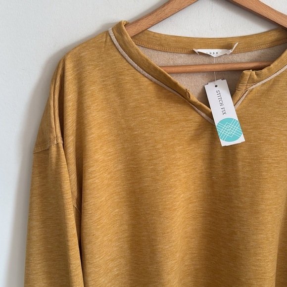 Stitch fix Lush mustard yellow long sleeve notch neck knit top NWT size Medium - Picture 2 of 7
